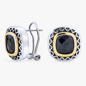 Mixed Metal Onyx CZ Earrings